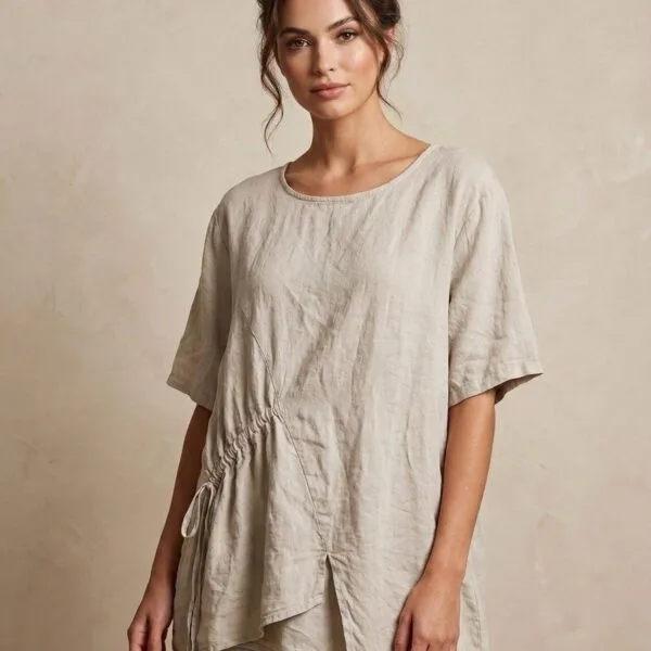 Linen Asymmetry Tunic in Natural Beige