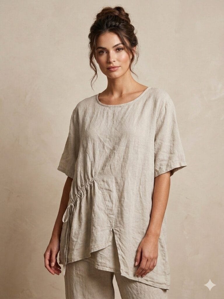 Linen Asymmetry Tunic in Natural Beige