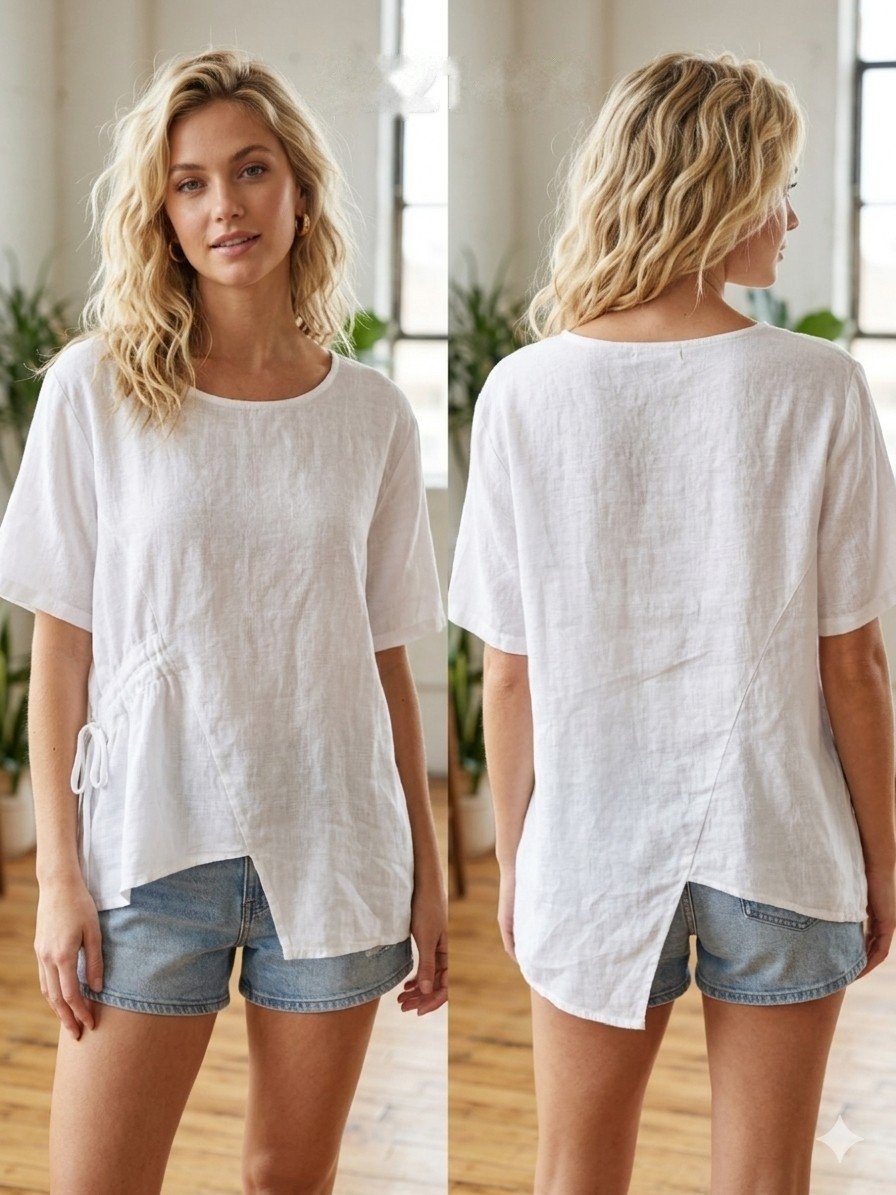Tuscan Linen Side-Tie Tee