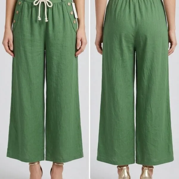 Sage Garden Linen Drawstring Culotte Pants