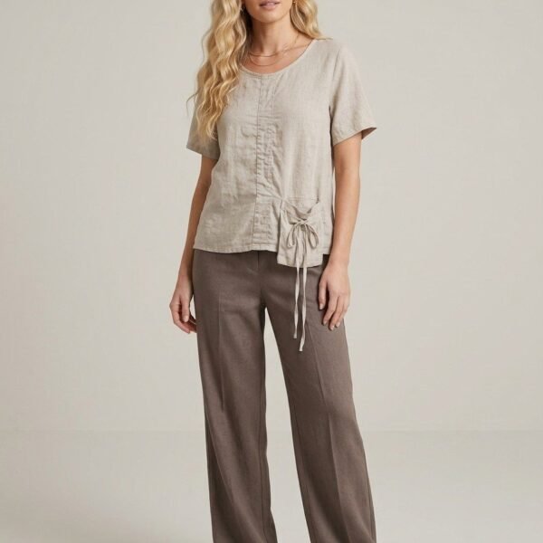 Taupe Linen Side-Tie Tee