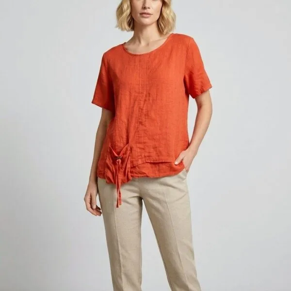 Terracotta Tie-Front Linen Tee