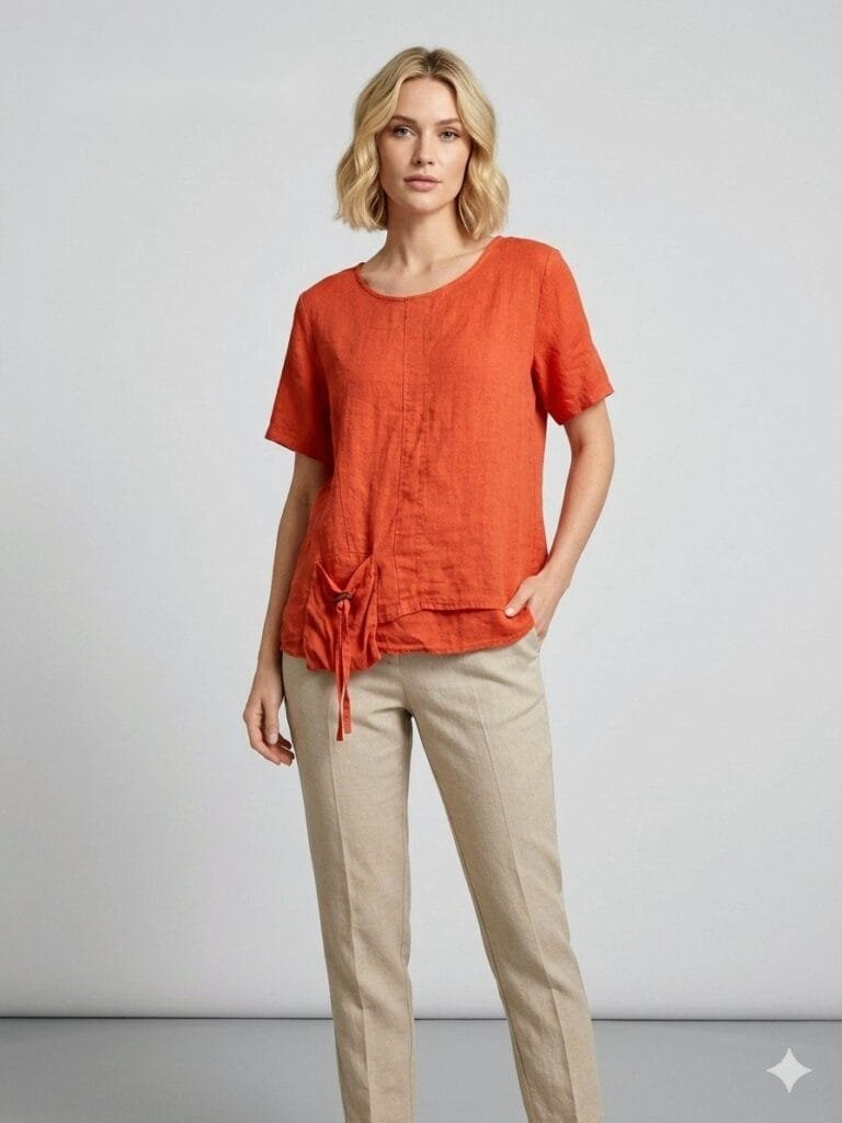 Terracotta Tie-Front Linen Tee