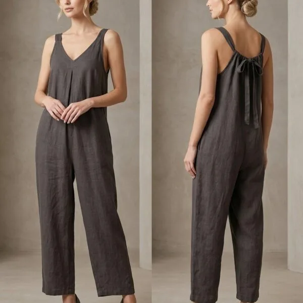 Charcoal Linen Elegance Jumpsuit