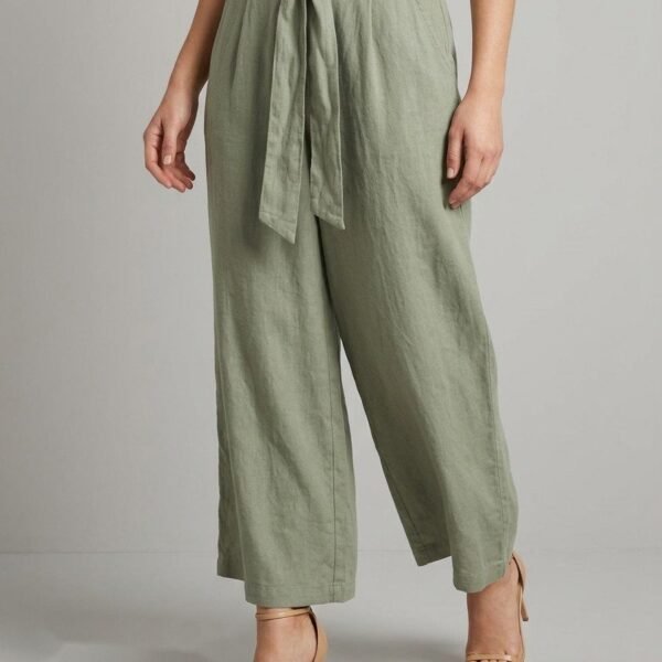 Sage Linen Wrap Waist Culotte Pants
