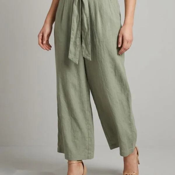 Sage Linen Wrap Waist Culotte Pants