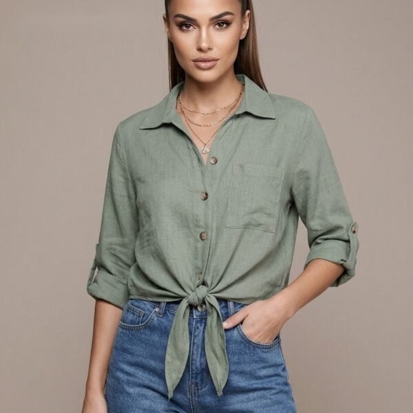 Sage Linen Tie-Front Shirt