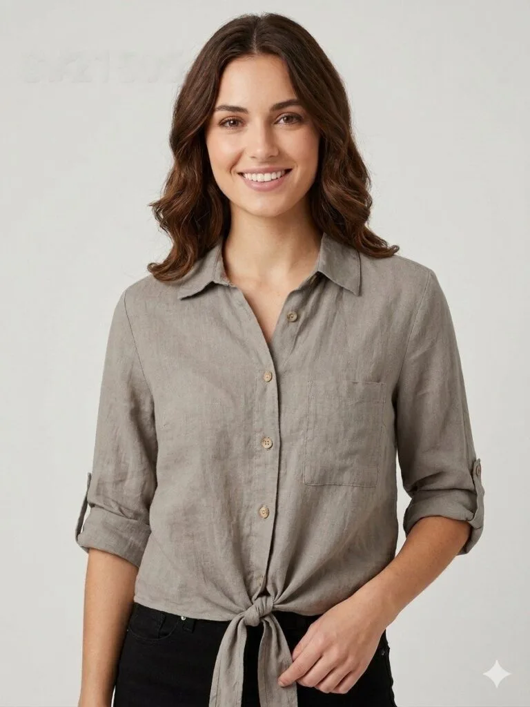 Tuscan Taupe Linen Tie-Front Shirt