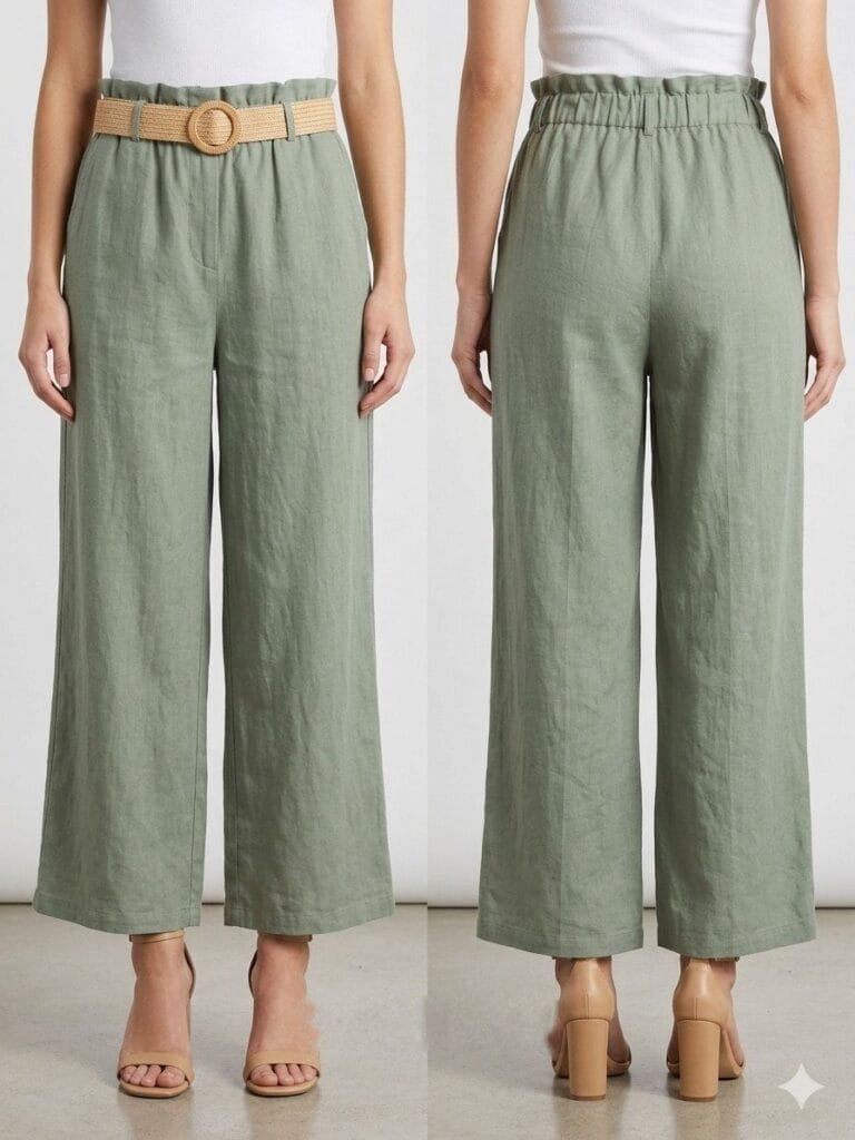 Sage Linen Palazzo Pants with Woven Belt