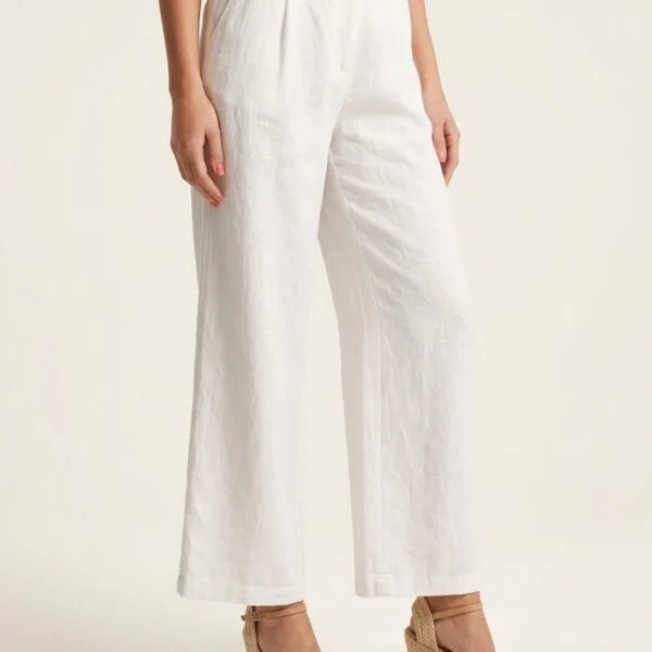Coastal Linen Cropped Trousers with Woven Belt