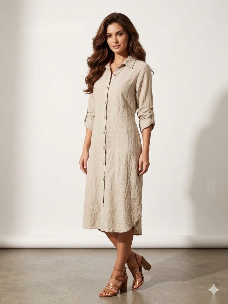 Tuscan Linen Shirt Dress in Natural