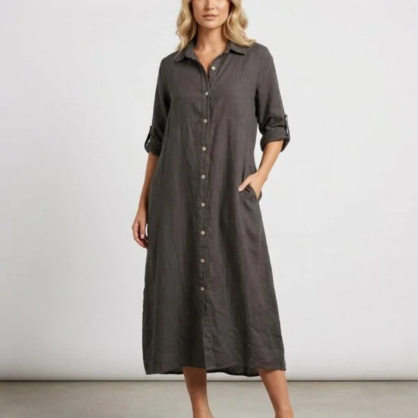 Charcoal Linen Shirt Dress