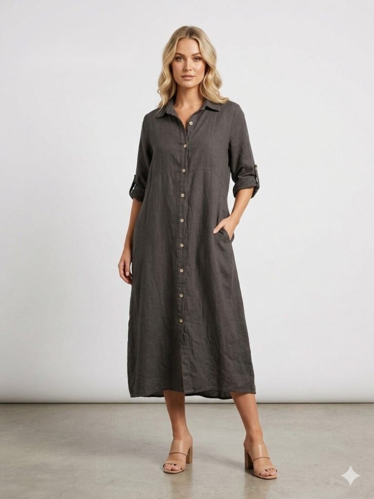 Charcoal Linen Shirt Dress