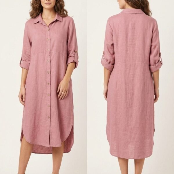 Dusty Rose Linen Button-Down Shirt Dress