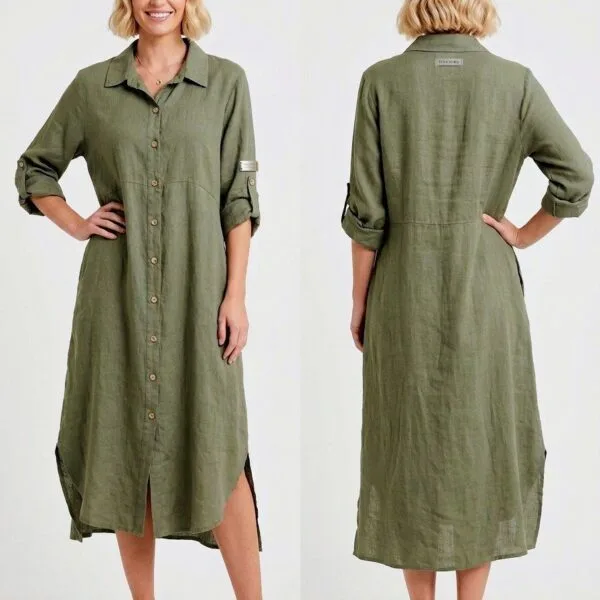 Sage Linen Shirt Dress