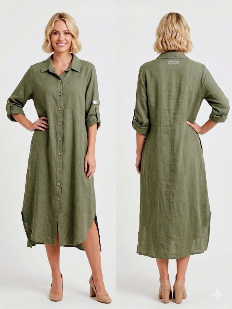 Sage Linen Shirt Dress