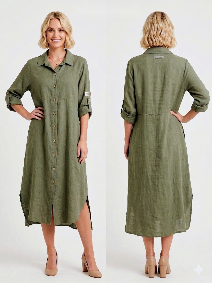 Sage Linen Shirt Dress