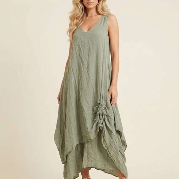 Sage Whisper Linen Slouch Dress