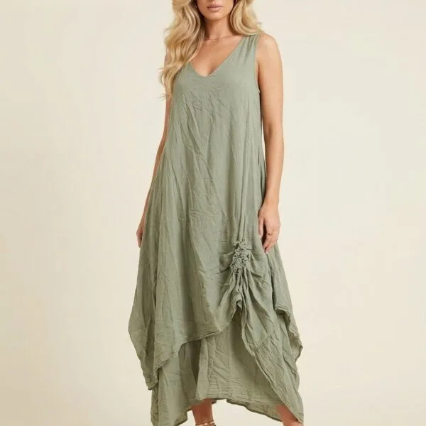 Sage Whisper Linen Slouch Dress