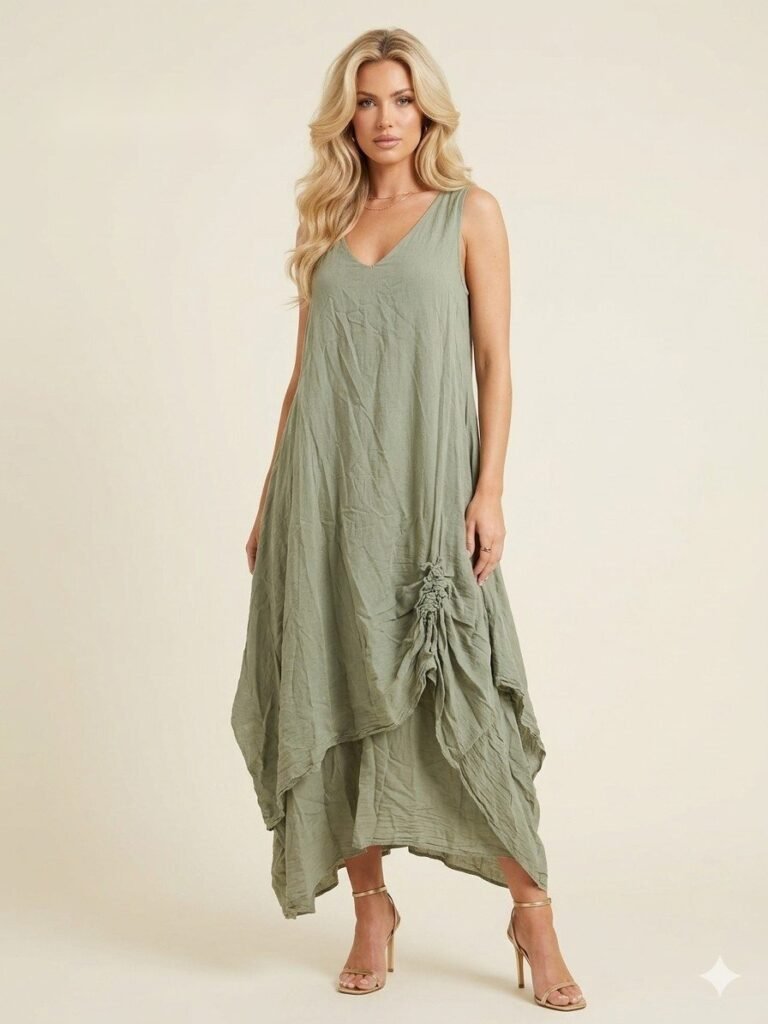 Sage Whisper Linen Slouch Dress