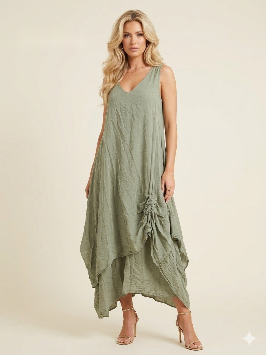 Sage Whisper Linen Slouch Dress