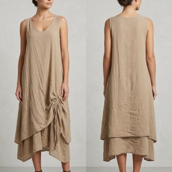Tuscan Drape Linen Layered Dress