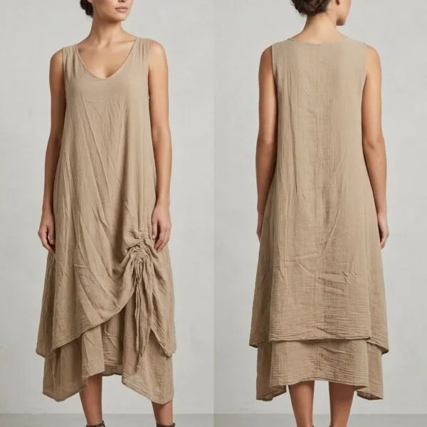 Tuscan Drape Linen Layered Dress