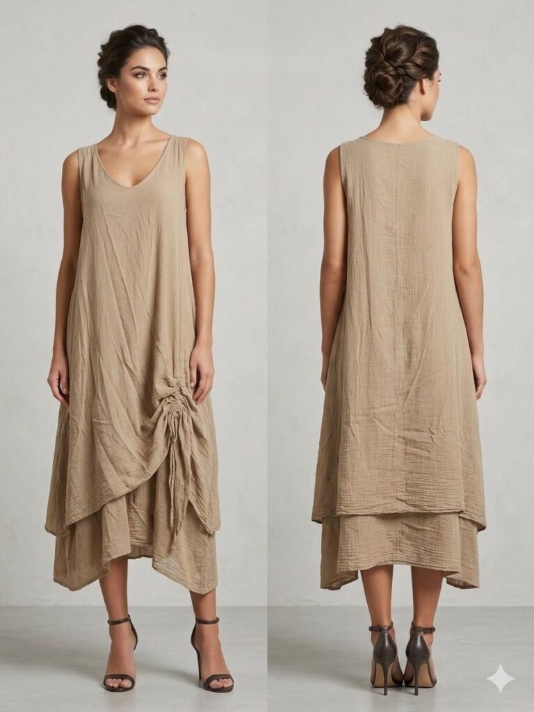 Tuscan Drape Linen Layered Dress