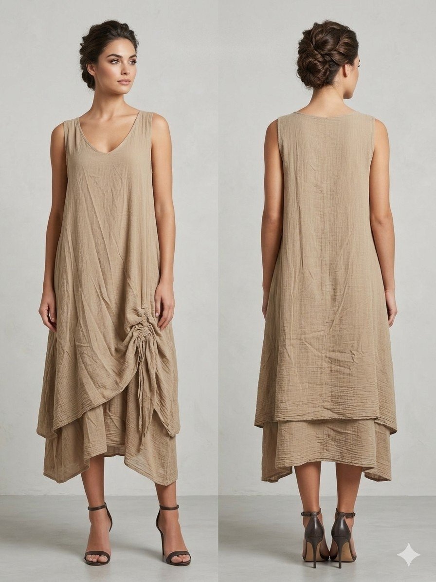 Tuscan Drape Linen Layered Dress