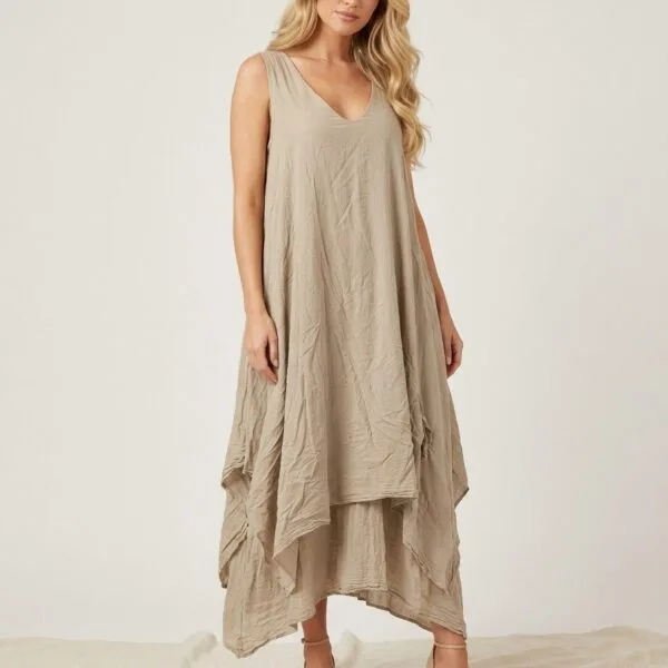 Ethereal Linen Layered Drape Dress