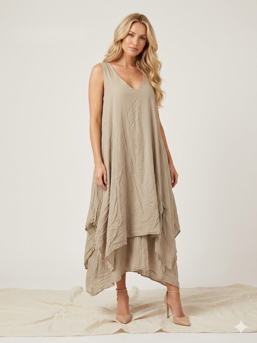 Ethereal Linen Layered Drape Dress