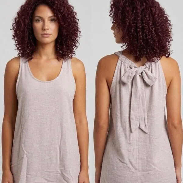 Burgundy Linen Bow-Back Tank Top
