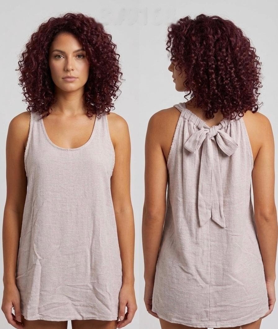 Burgundy Linen Bow-Back Tank Top