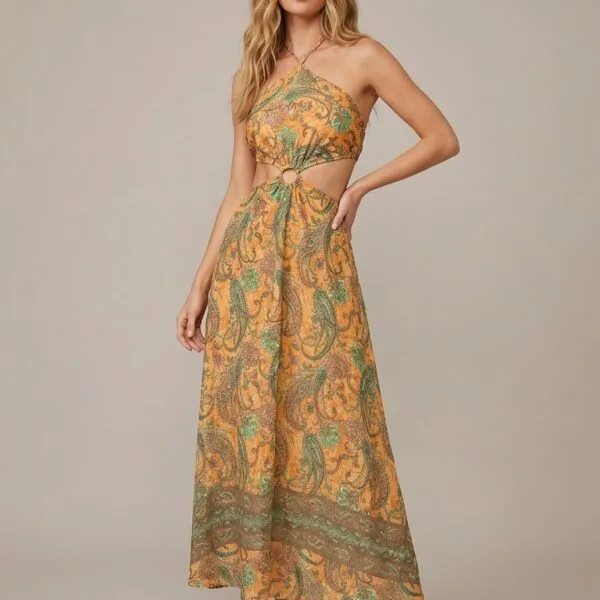 Amber Paisley Cutout Halter Maxi Dress