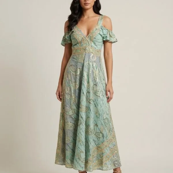 Sage Mint Cold-Shoulder Maxi Dress