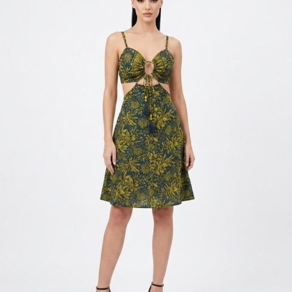 Olive Bloom Keyhole Cutout Cami Dress