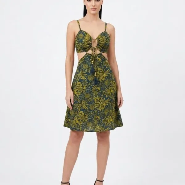Olive Bloom Keyhole Cutout Cami Dress