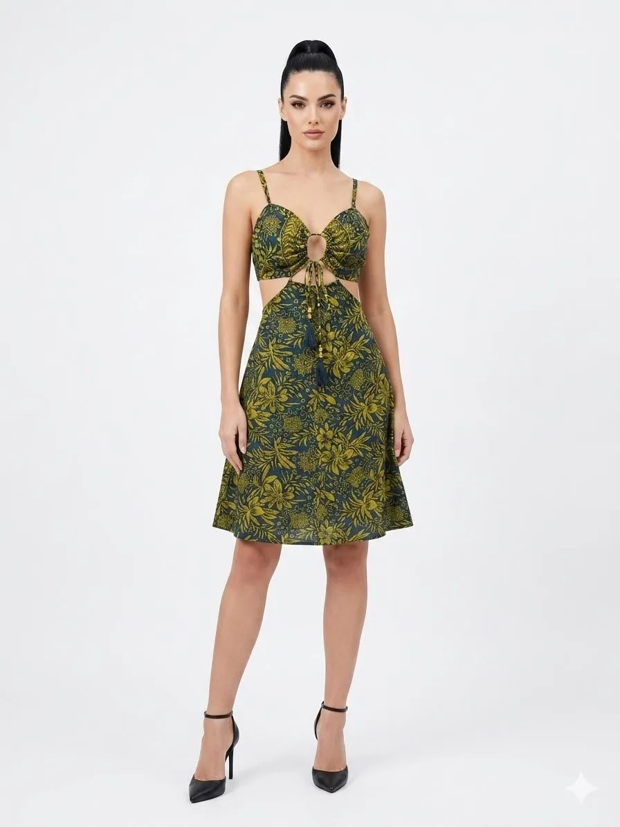 Olive Bloom Keyhole Cutout Cami Dress