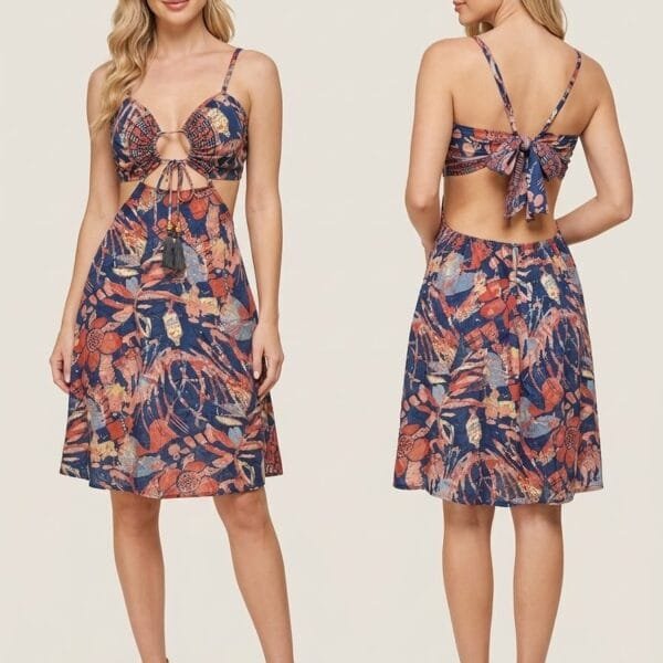 Navy Coral Keyhole Cutout Cami Dress