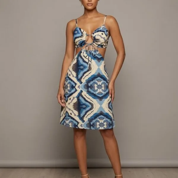 Blue Ikat Keyhole Cutout Cami Dress