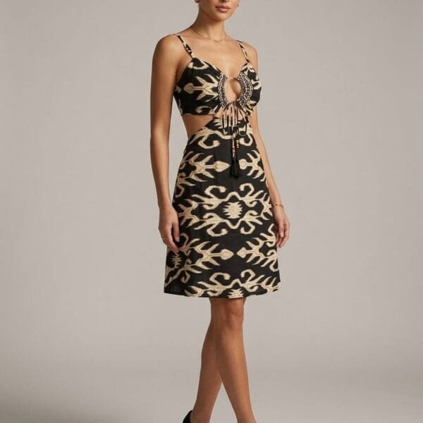 Sand Ikat Keyhole Cutout Cami Dress