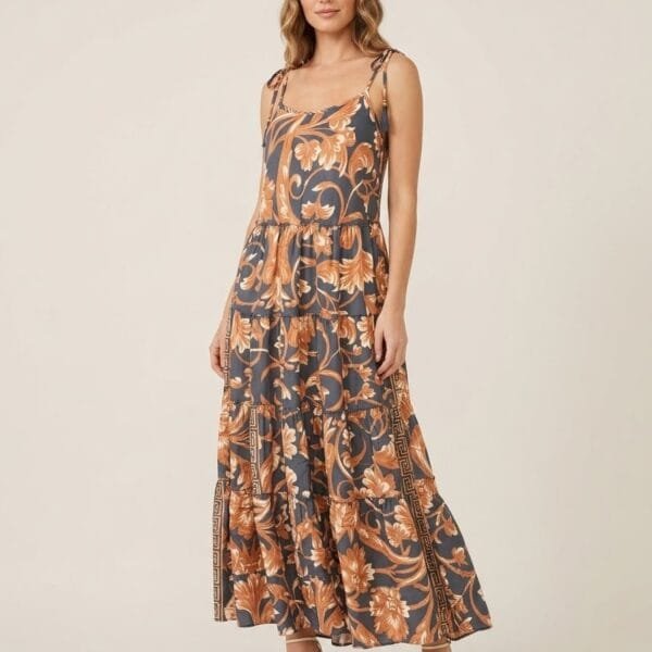 Positano Baroque Tie-Strap Tiered Maxi Dress