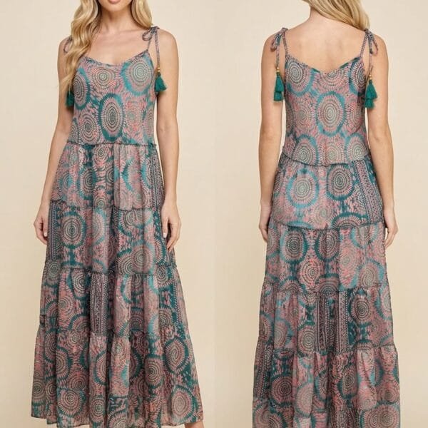 Rose Grey Tie-Strap Tiered Maxi Dress