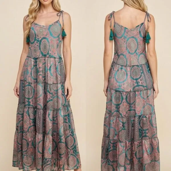 Rose Grey Tie-Strap Tiered Maxi Dress