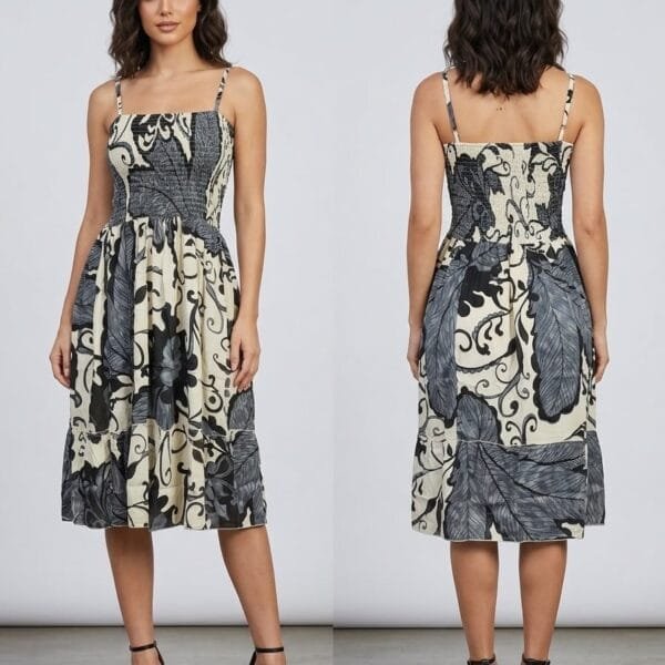 Palm Shadow Smocked Midi Sundress