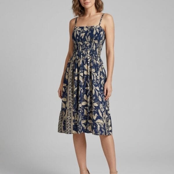 Navy Bloom Smocked Midi Sundress