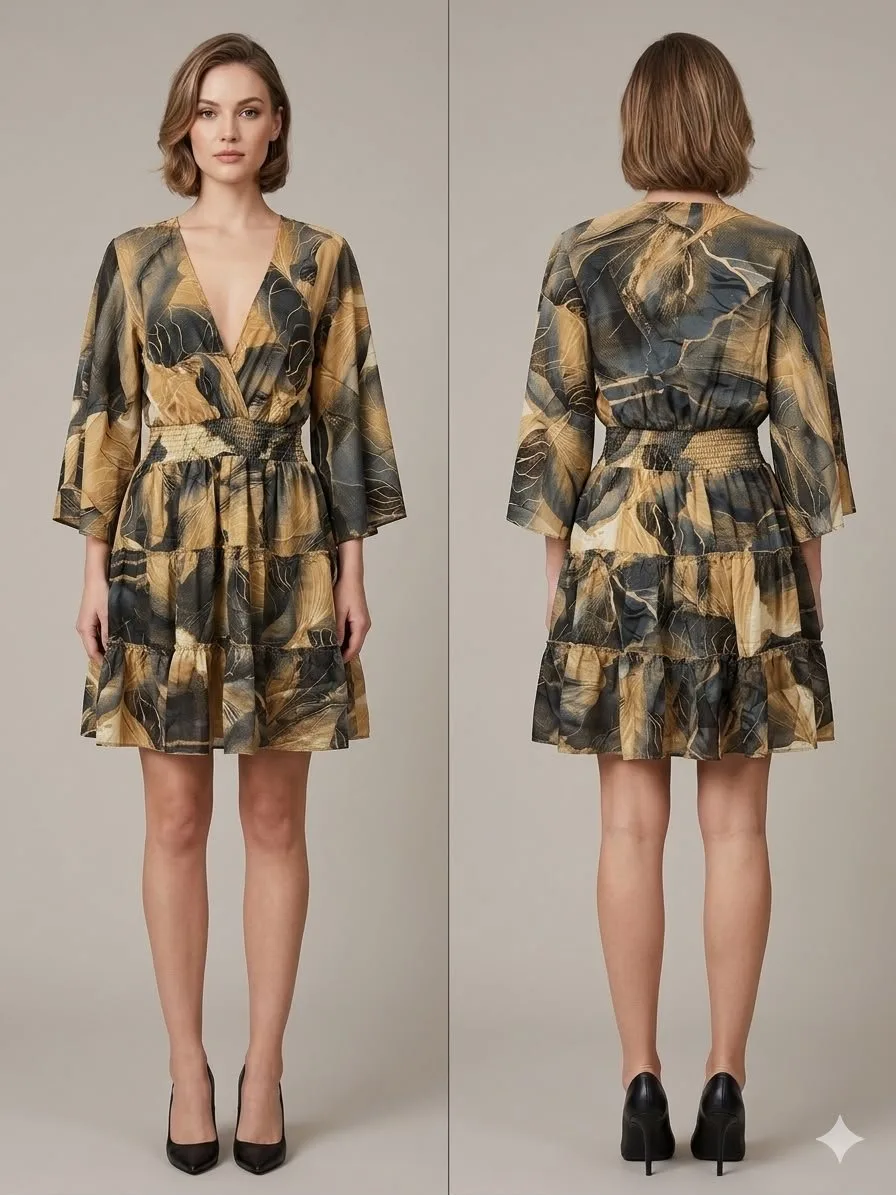 Sand Noir Kimono-Sleeve Mini Dress