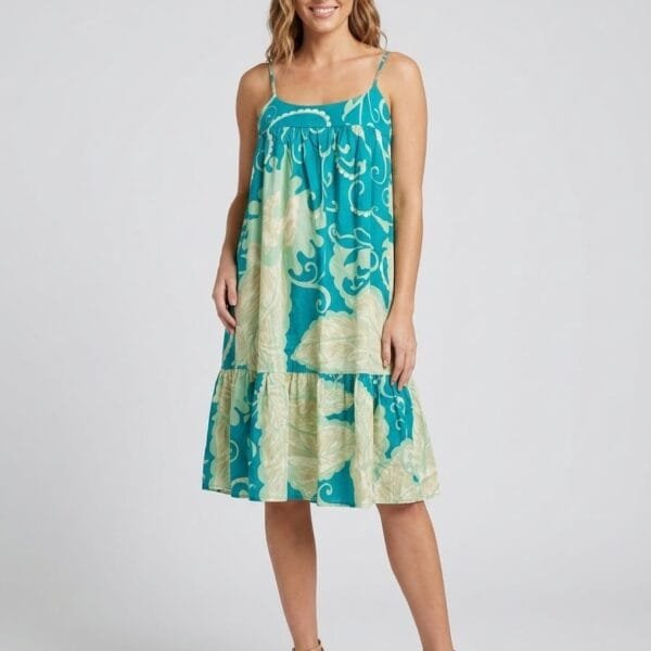 Aqua Tropical Tie-Strap Tiered Sundress