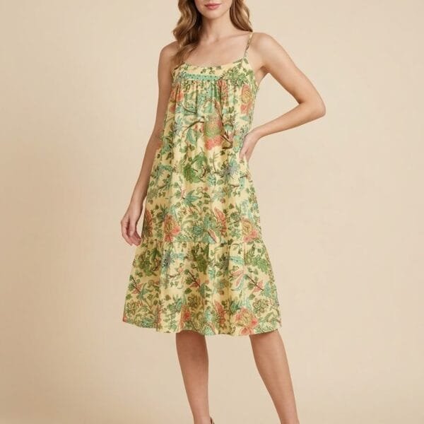 Citrus Green Tie-Strap Tiered Sundress