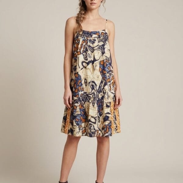 Navy Gold Tie-Strap Tiered Sundress